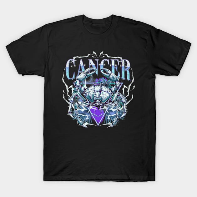 Cancer Zodiac Sign Bootleg Retro Hiphop Astrology Birthday T-Shirt by Lavender Celeste